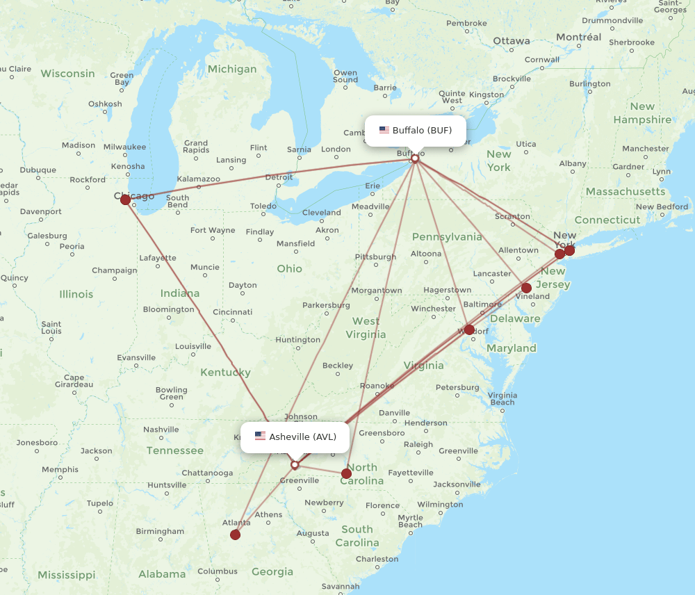 BUF-AVL flight routes