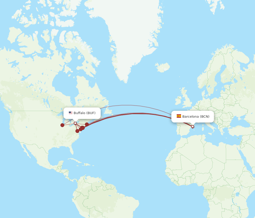 BUF-BCN flight routes