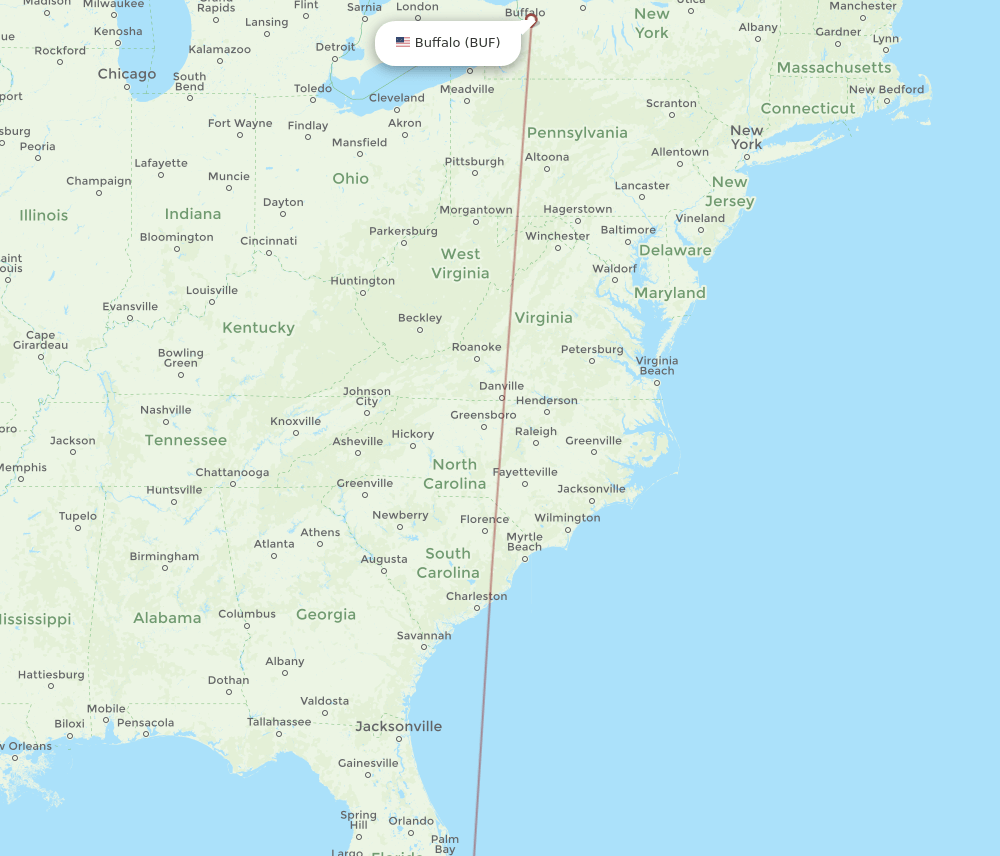 Bimini - Buffalo route map and flight paths