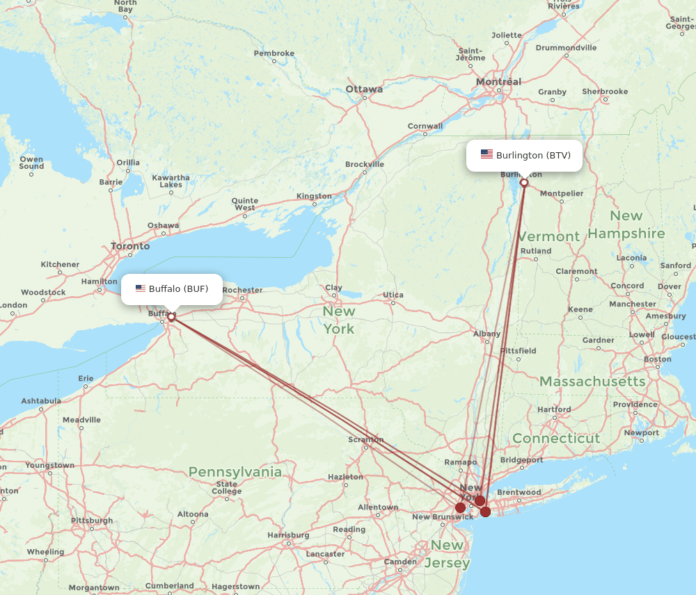BUF-BTV flight routes