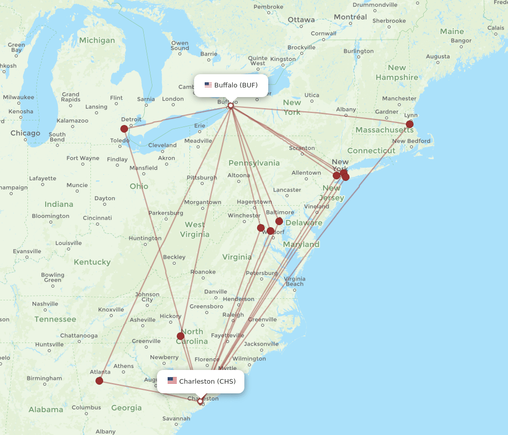 BUF-CHS flight routes
