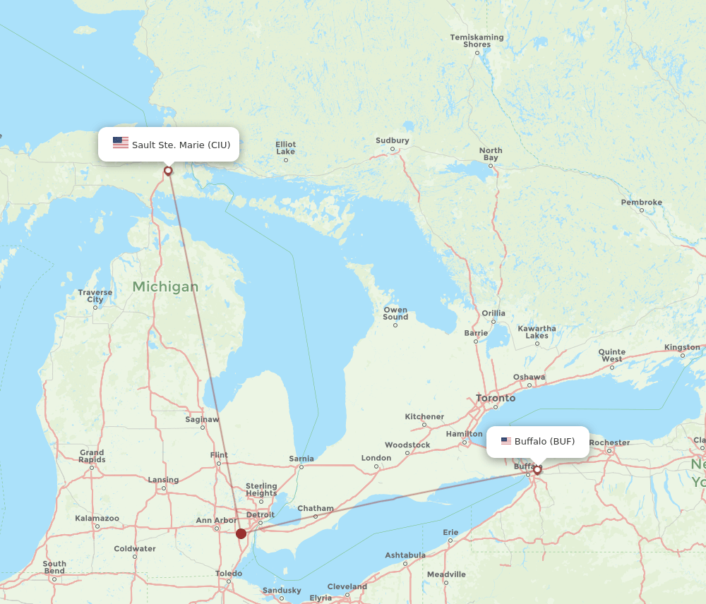 BUF-CIU flight routes