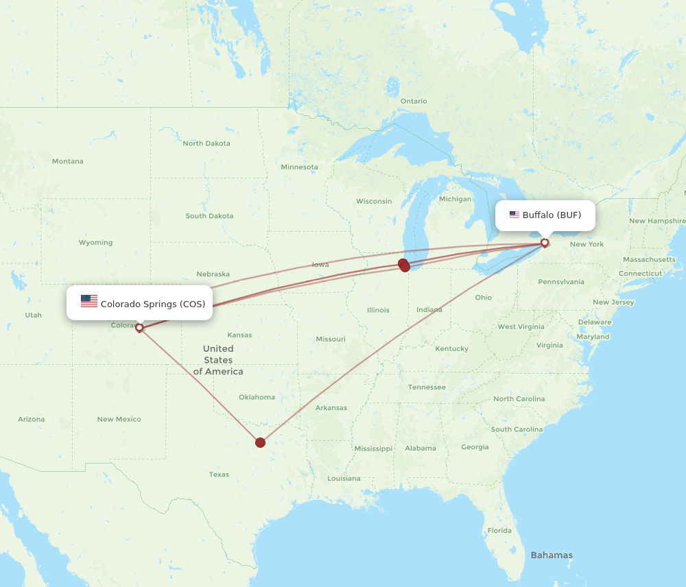 BUF to COS flights and routes map