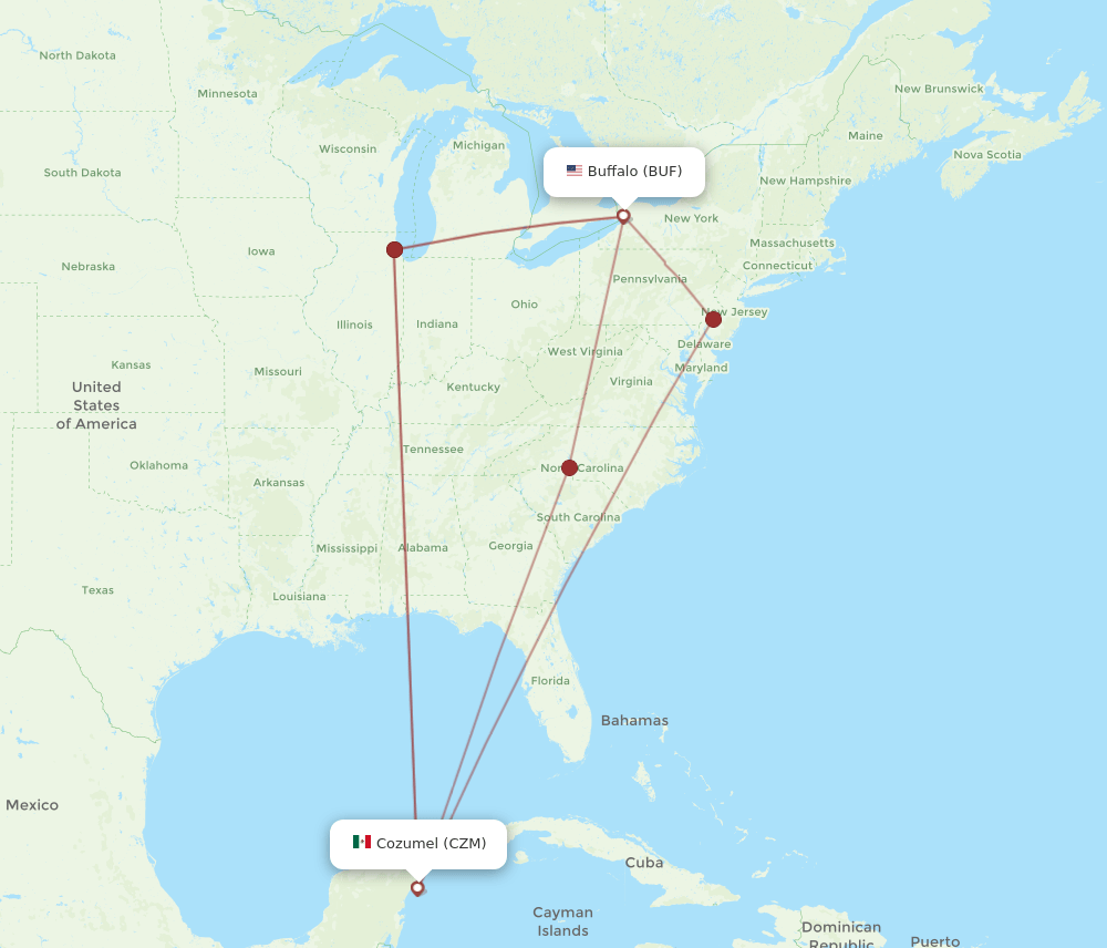 BUF to CZM flights and routes map