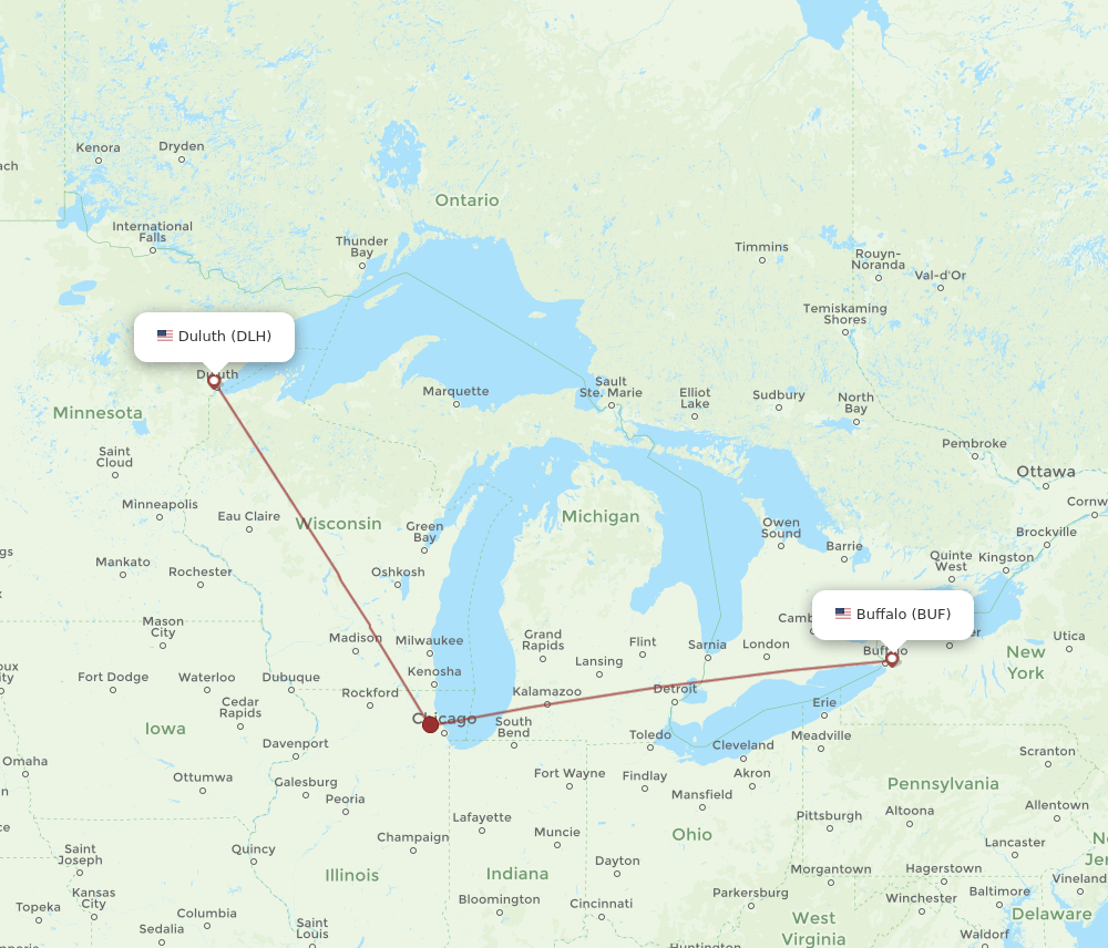 BUF to DLH flights and routes map