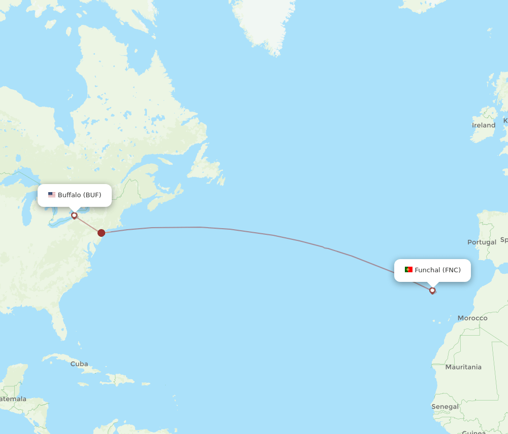 Funchal - Buffalo route map and flight paths