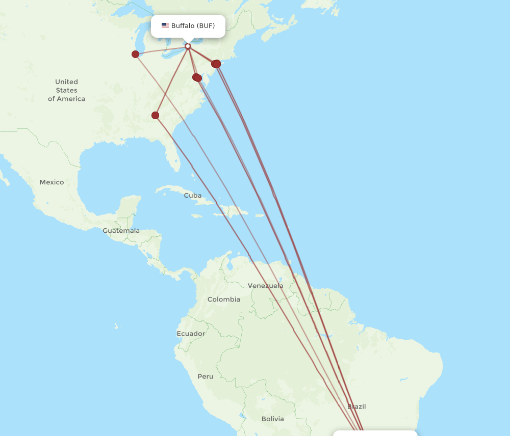BUF to GRU flights and routes map