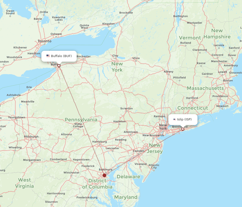 BUF-ISP flight routes