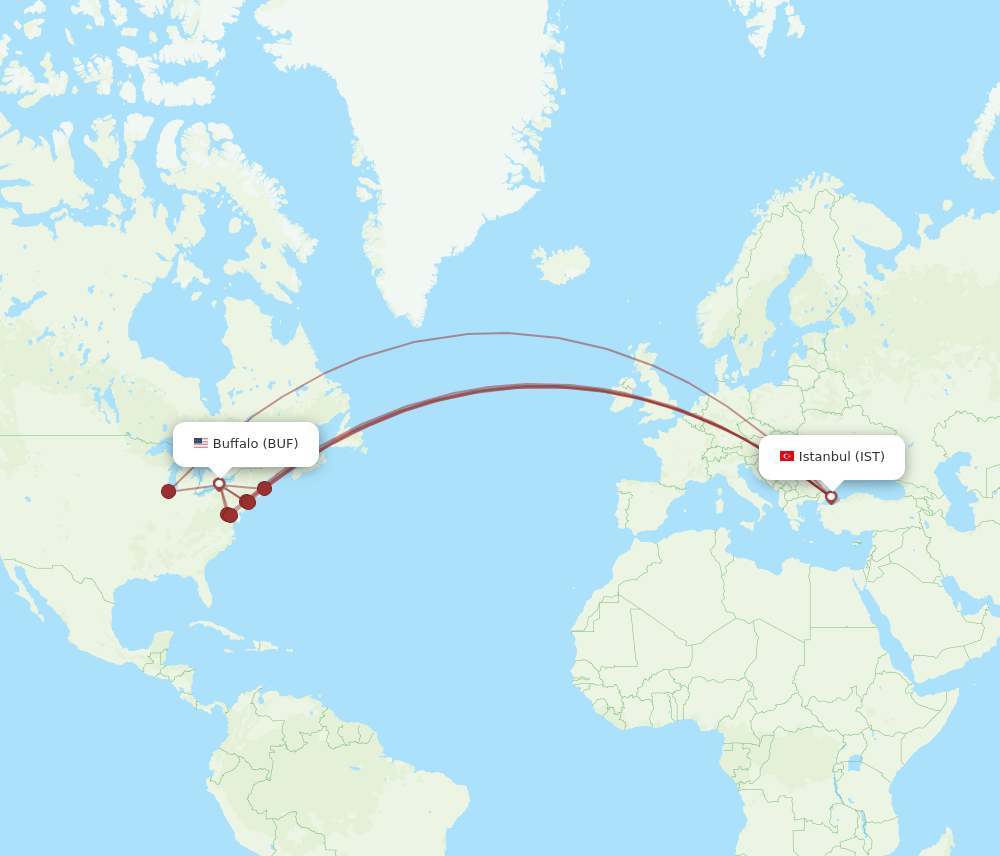 BUF to IST flights and routes map