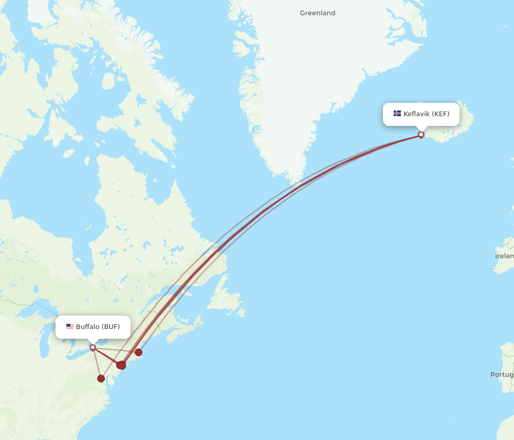 BUF-KEF flight routes