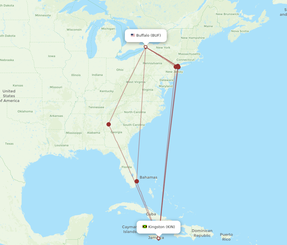 BUF-KIN flight routes