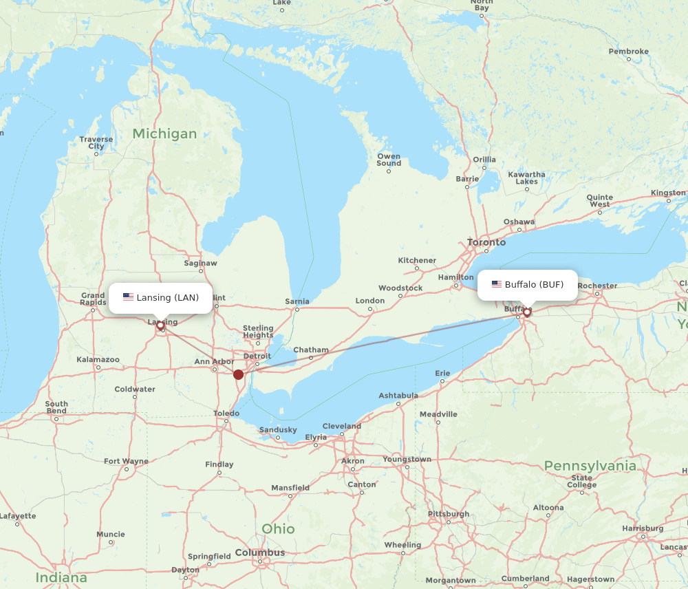 BUF-LAN flight routes