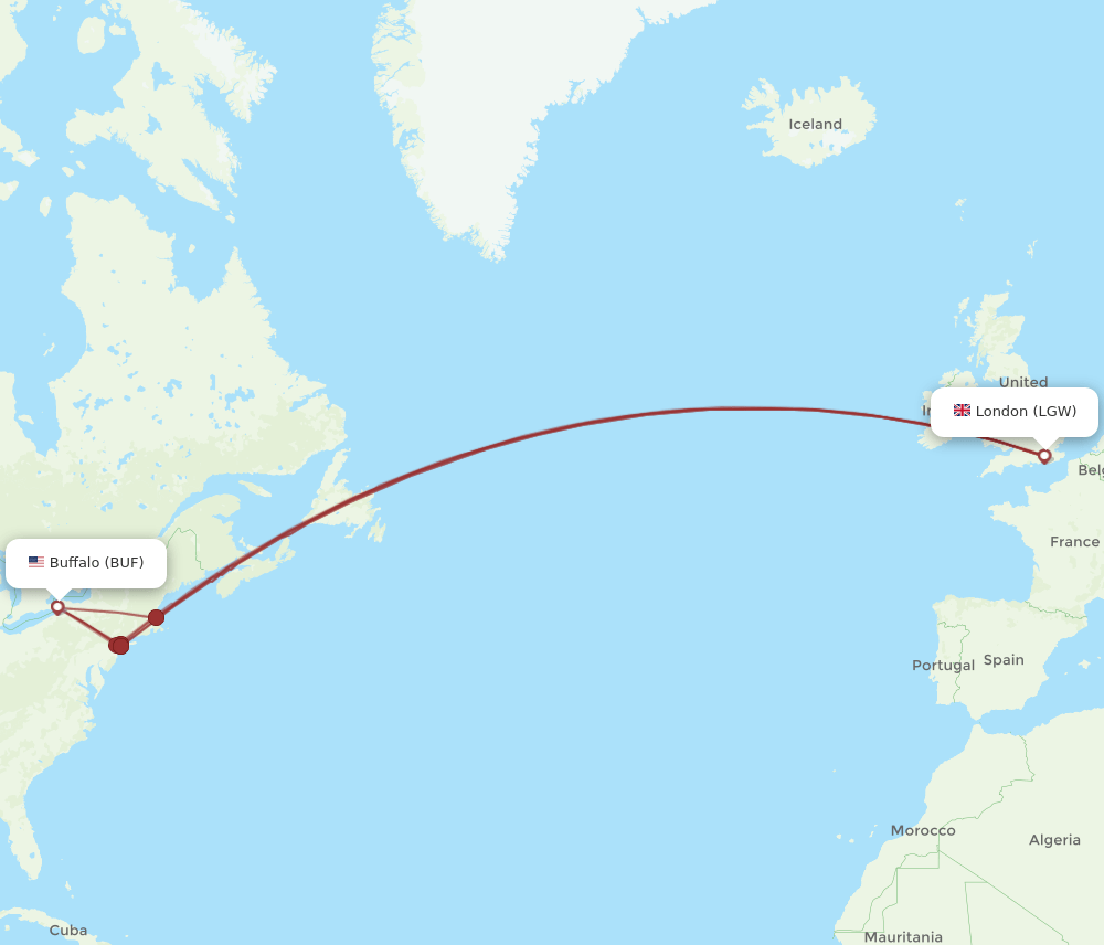 BUF-LGW flight routes