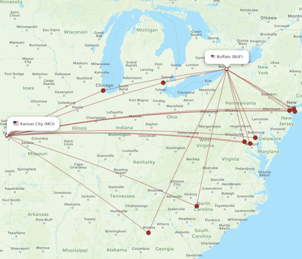 BUF-MCI flight routes
