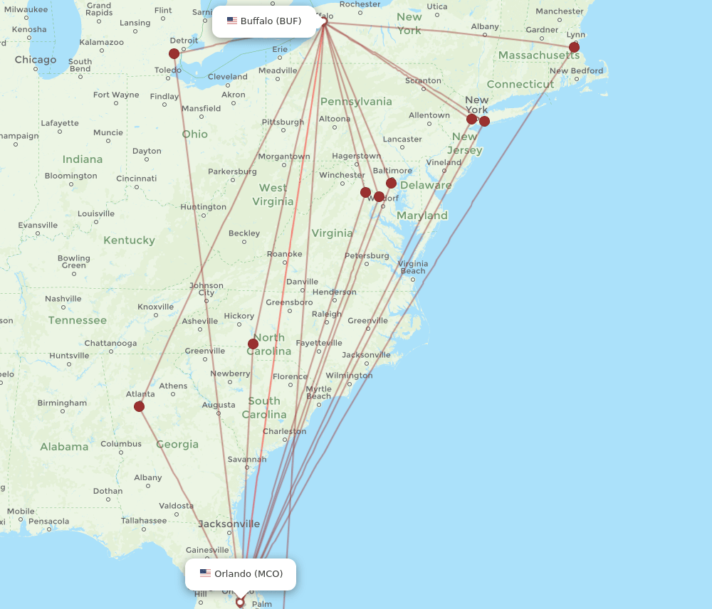 BUF-MCO flight routes