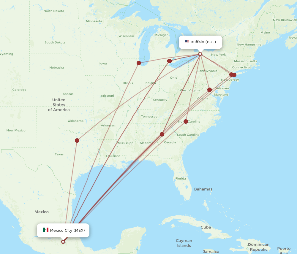 BUF-MEX flight routes