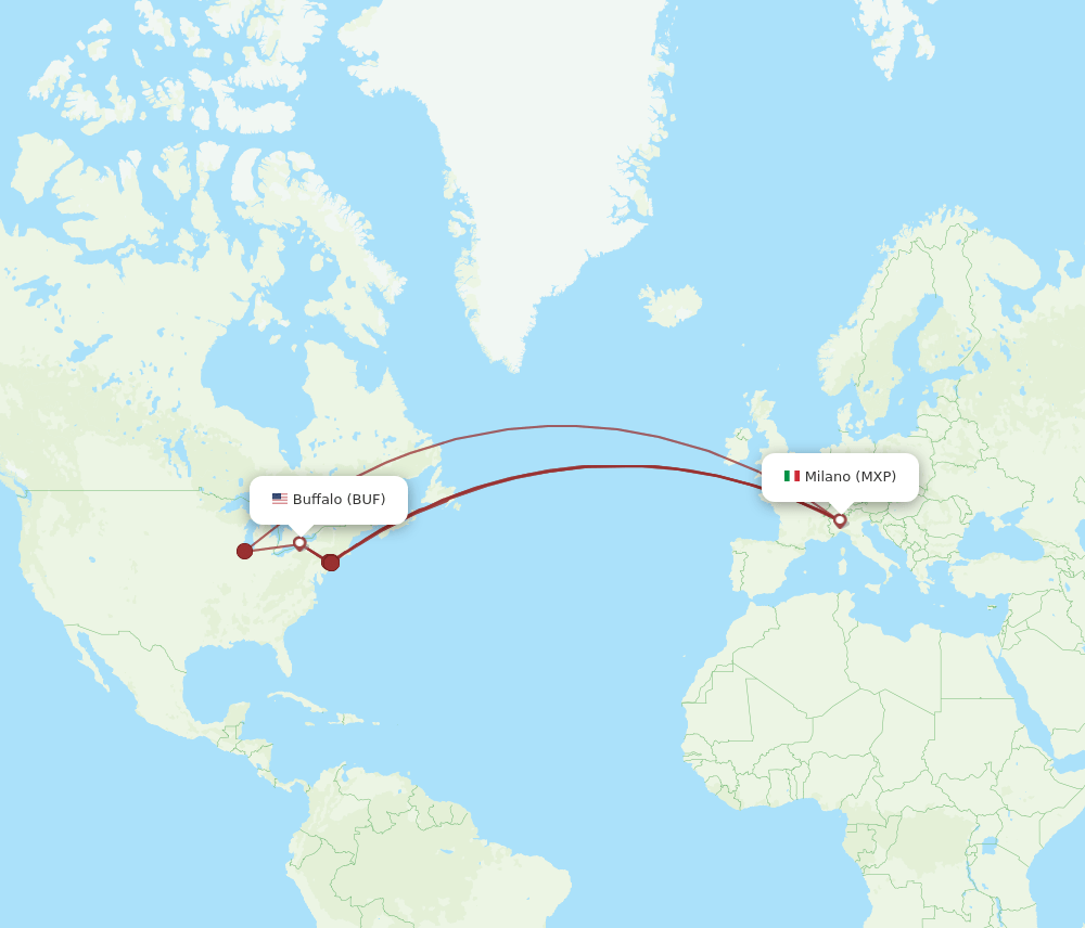 BUF to MXP flights and routes map