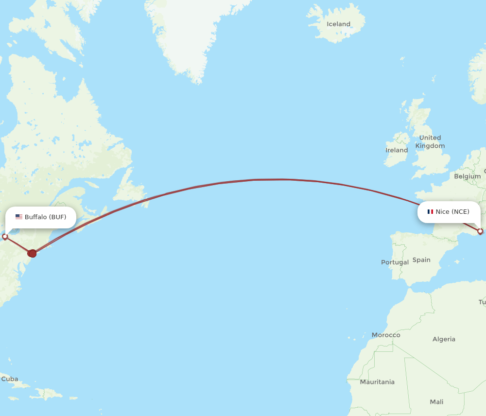 BUF to NCE flights and routes map