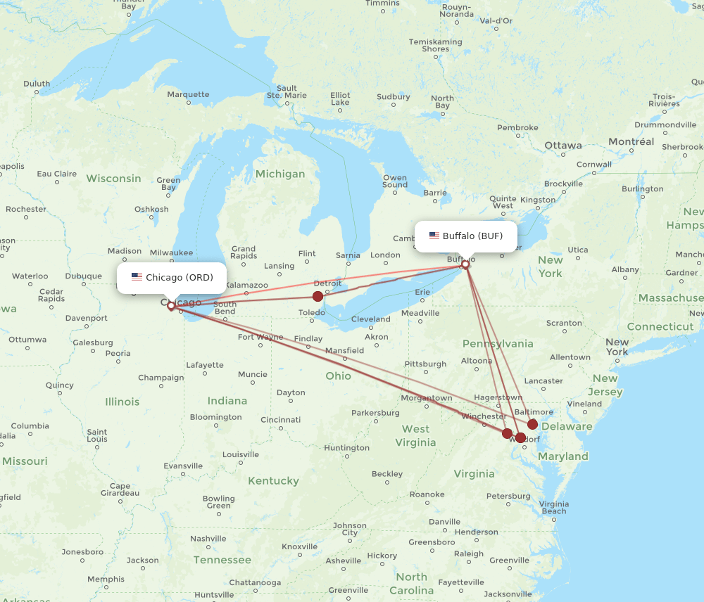 BUF-ORD flight routes
