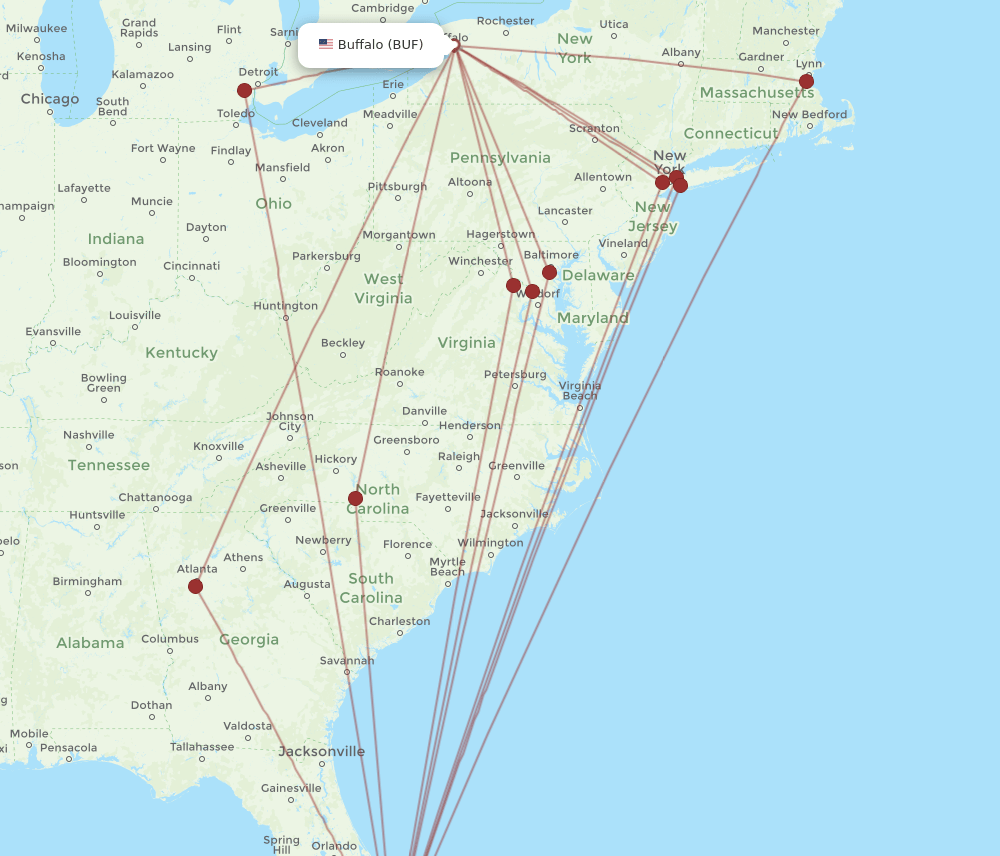 BUF to PBI flights and routes map