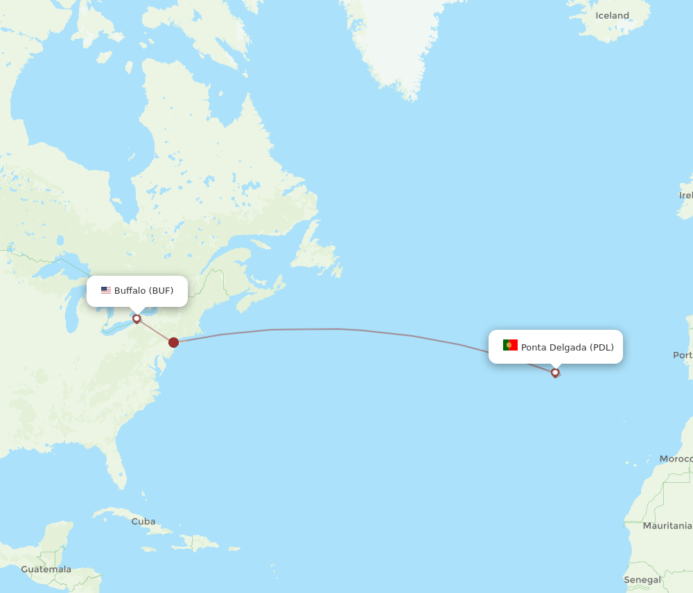 Ponta Delgada (Azores) - Buffalo route map and flight paths