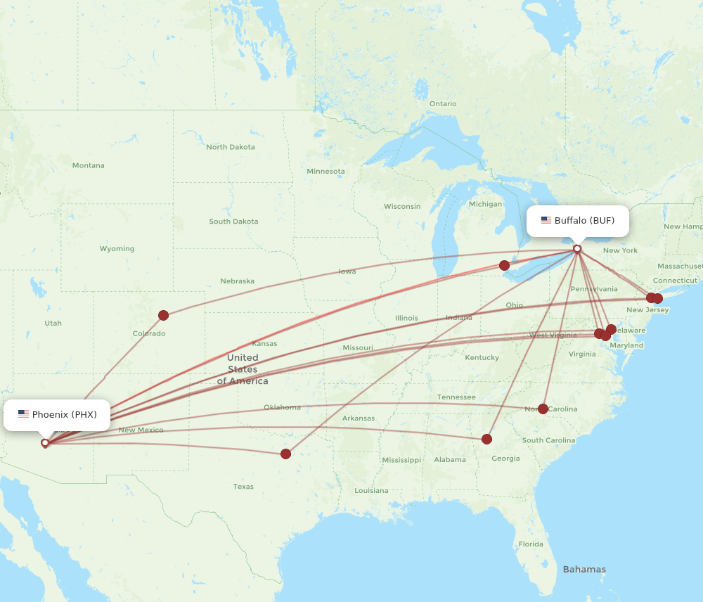 BUF-PHX flight routes