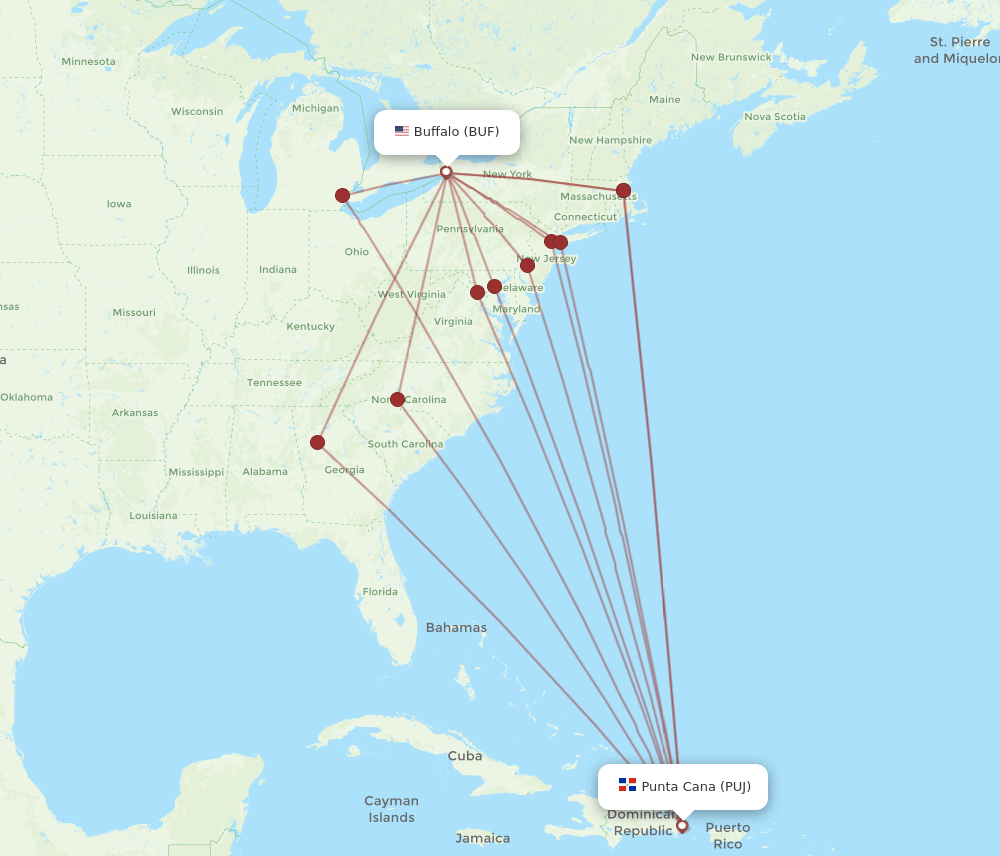 BUF-PUJ flight routes