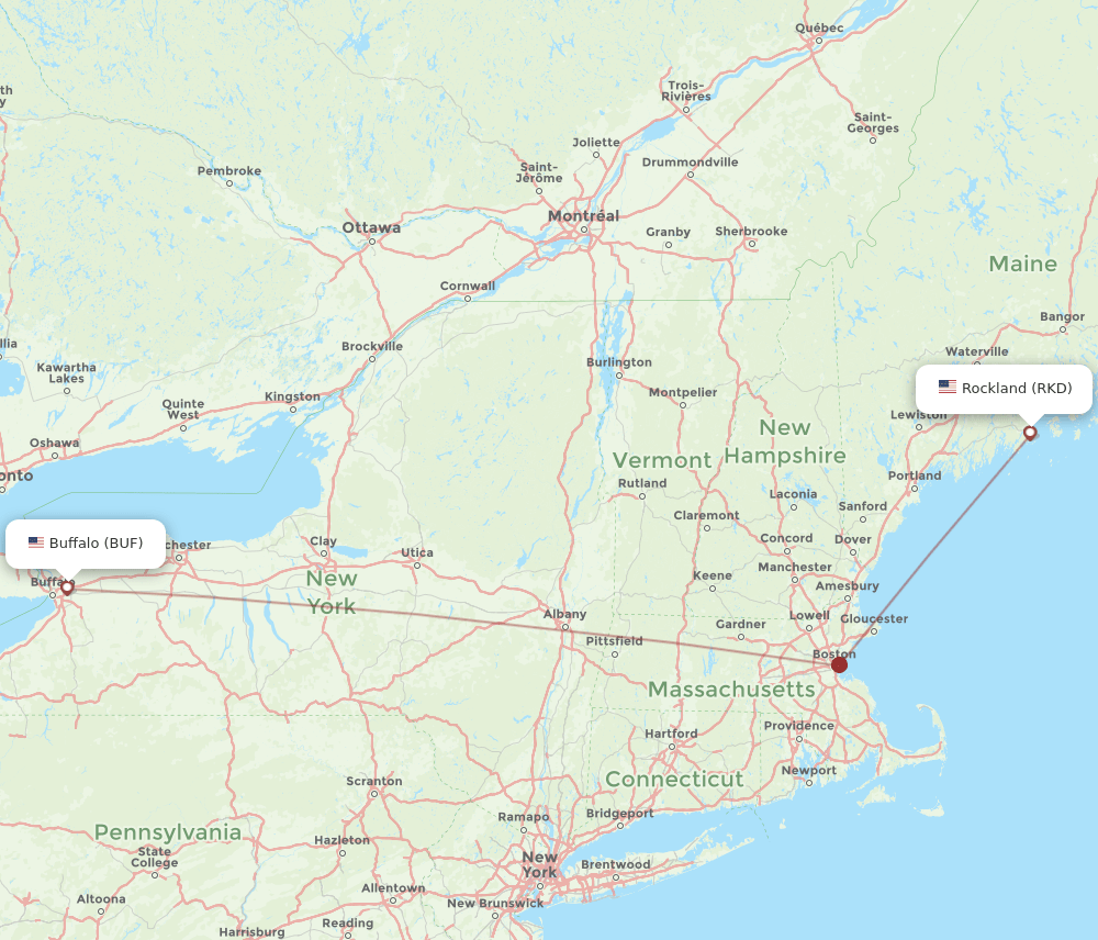 BUF-RKD flight routes