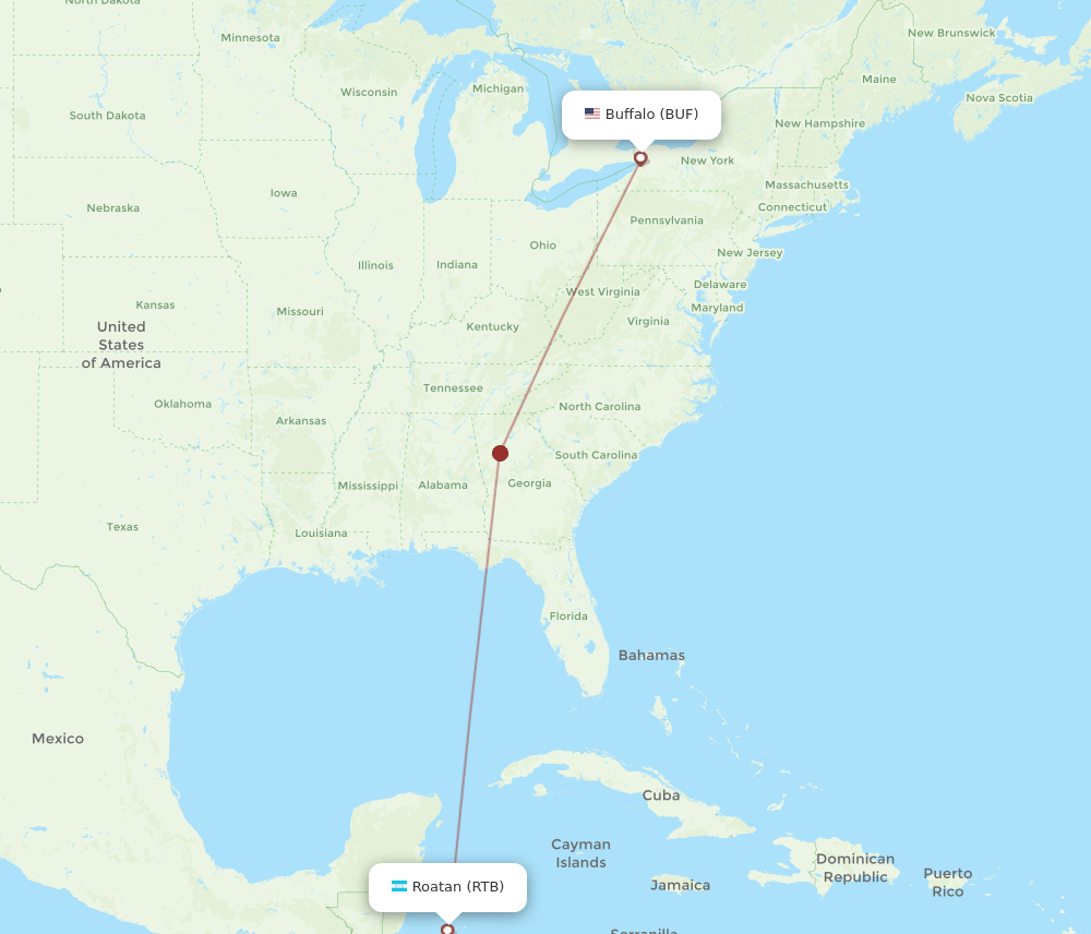 BUF to RTB flights and routes map