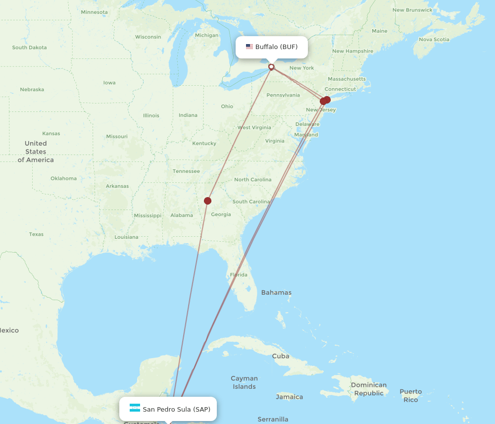 BUF to SAP flights and routes map
