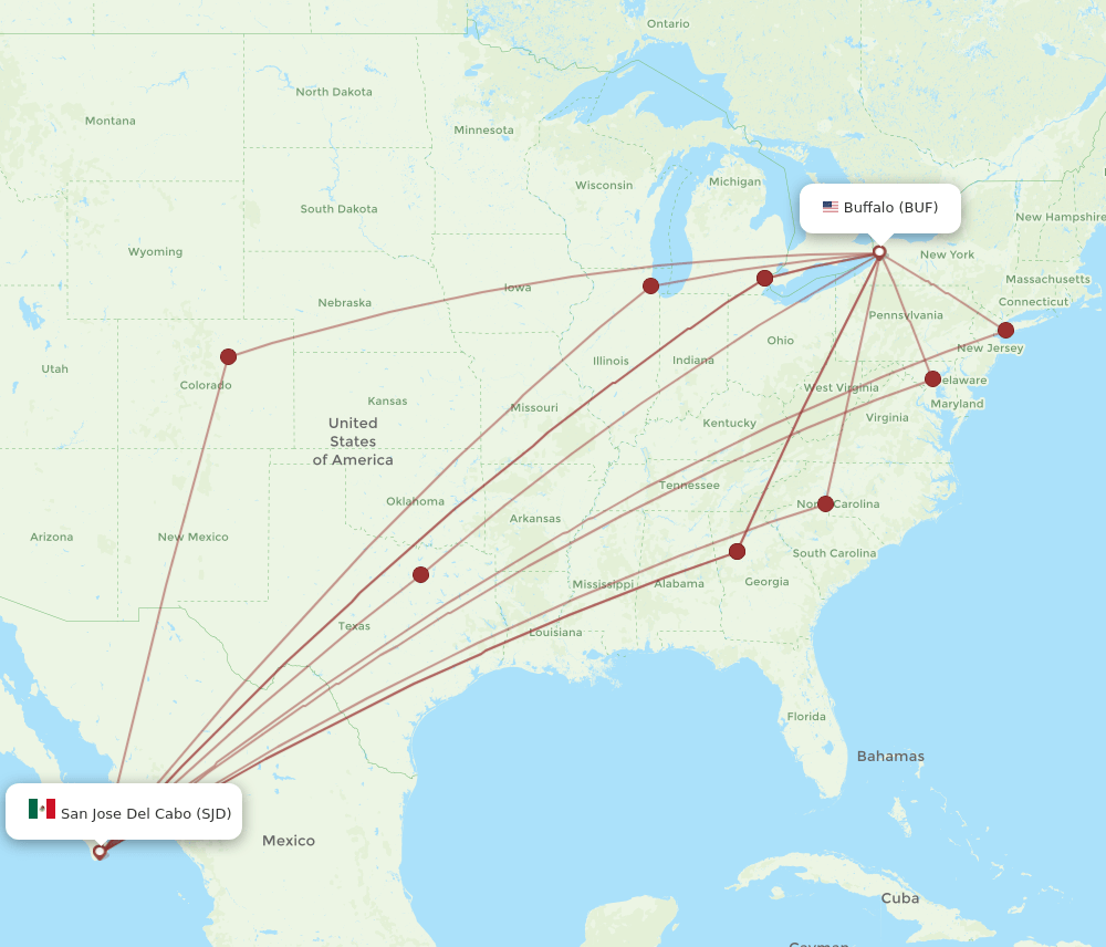 BUF-SJD flight routes