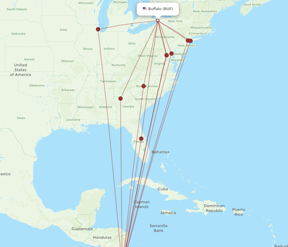 BUF-SJO flight routes