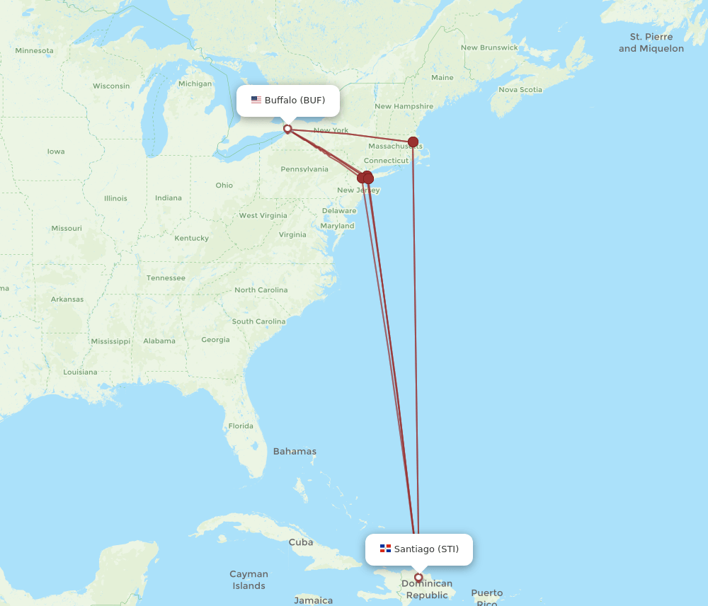 BUF to STI flights and routes map