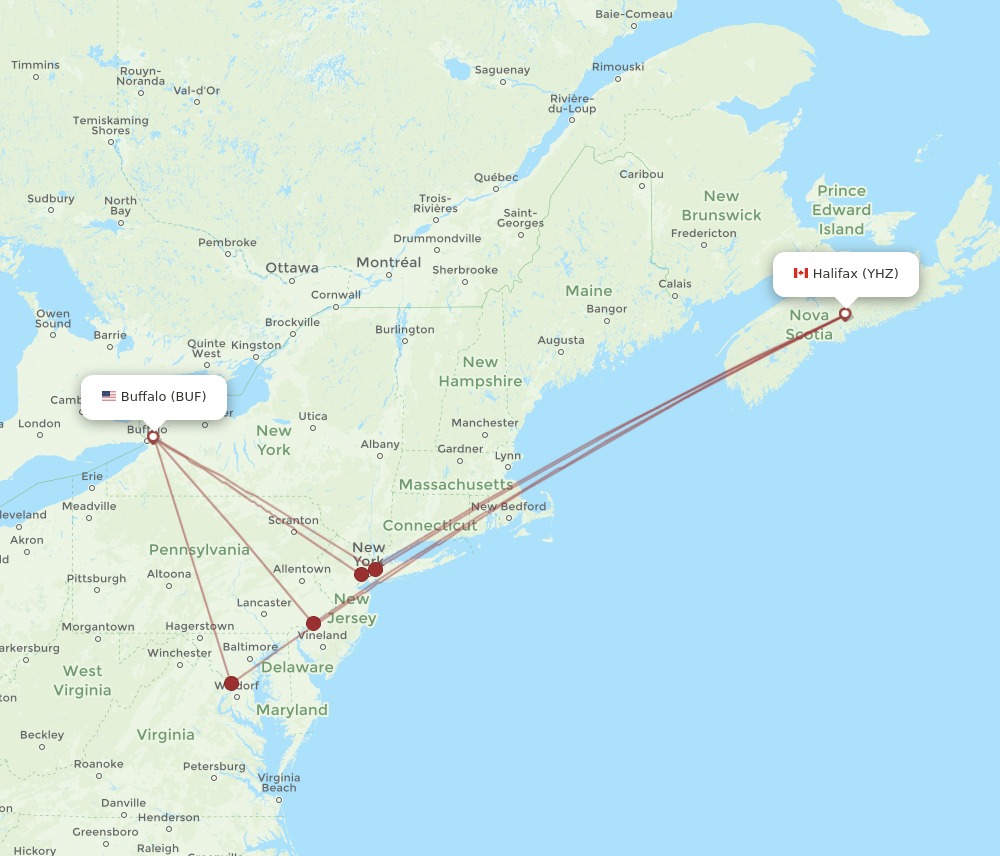 BUF-YHZ flight routes