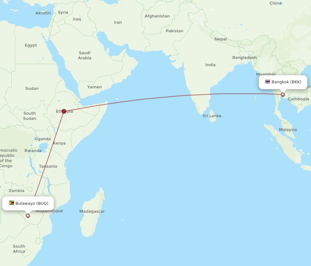 BKK to BUQ flights and routes map