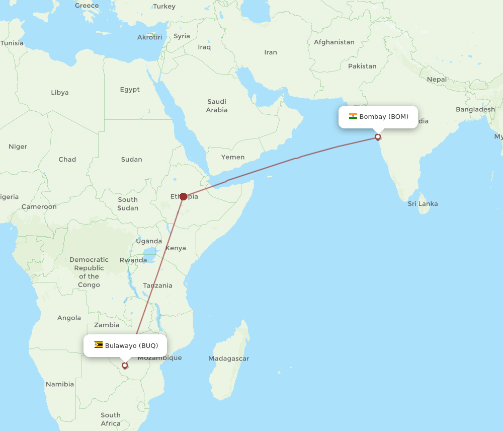 BUQ-BOM flight routes