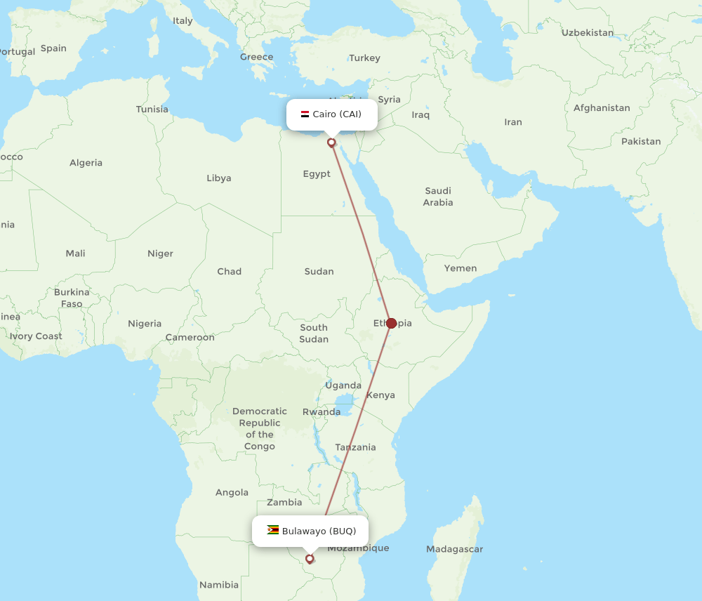 Cairo - Bulawayo route map and flight paths