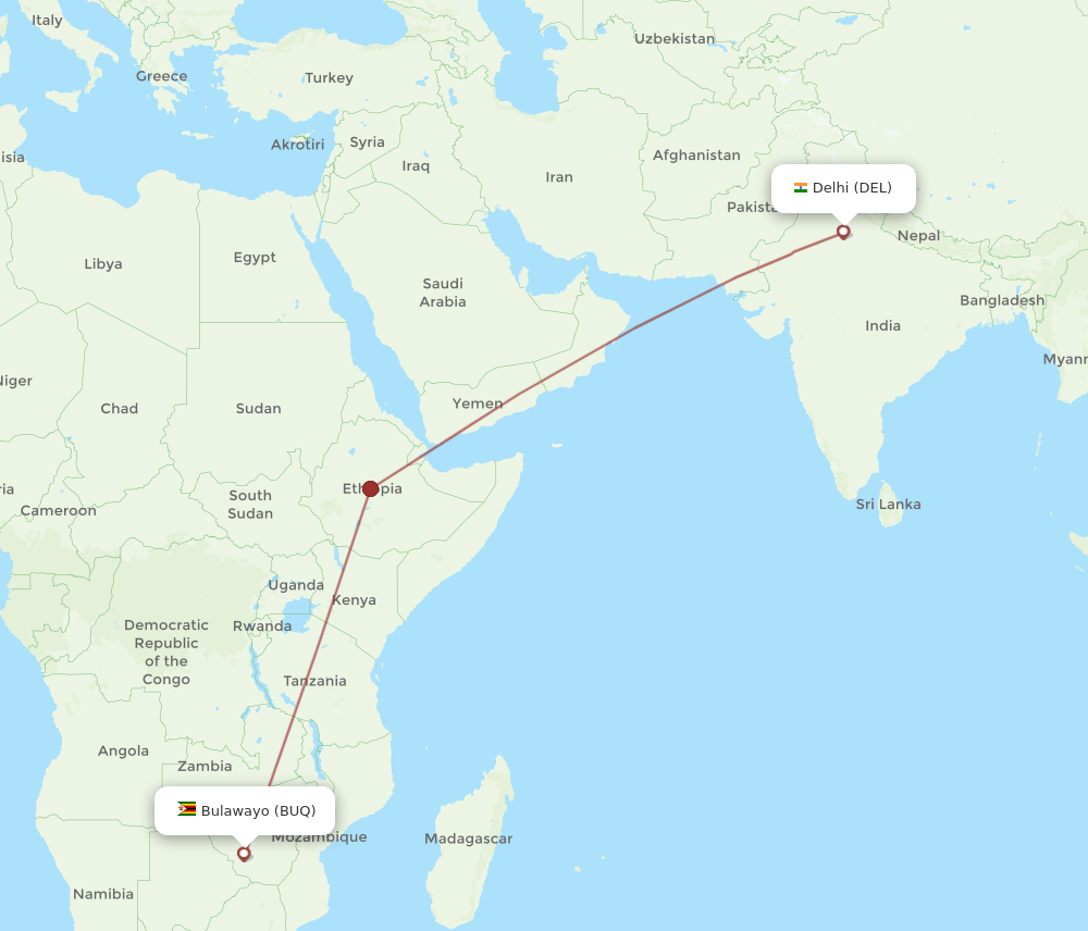 BUQ-DEL flight routes