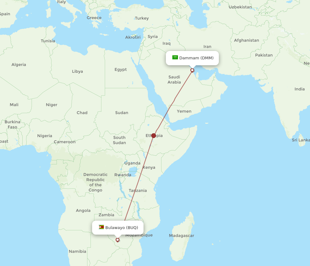 BUQ-DMM flight routes