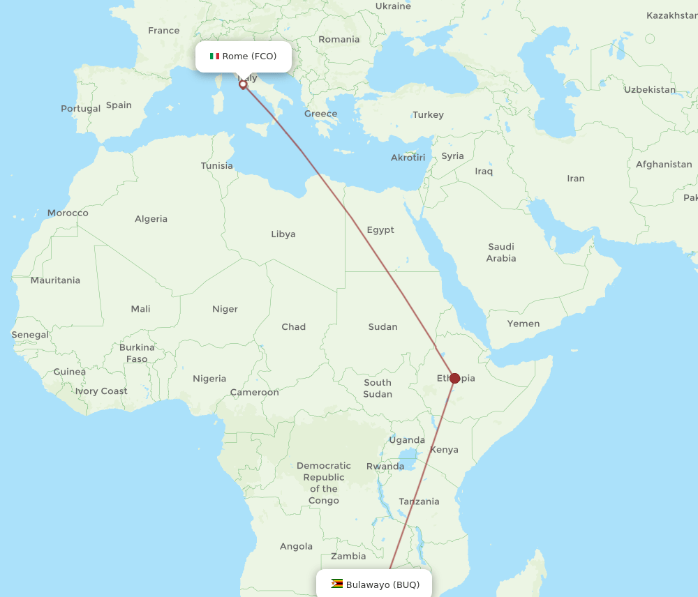 Rome - Bulawayo route map and flight paths
