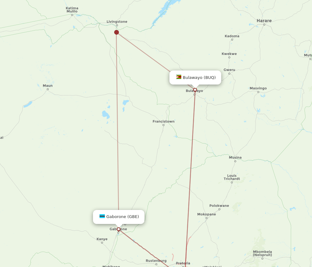 BUQ to GBE flights and routes map