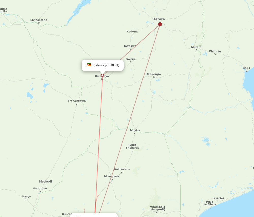 BUQ to JNB flights and routes map