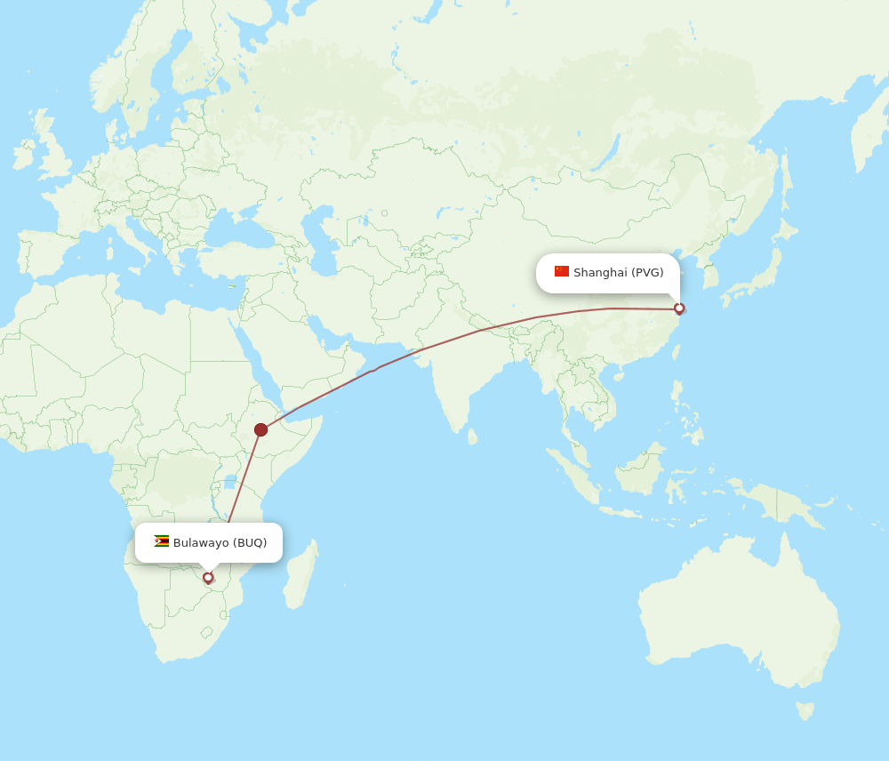 Shanghai - Bulawayo route map and flight paths