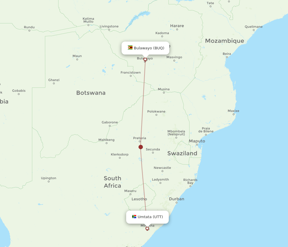 BUQ-UTT flight routes