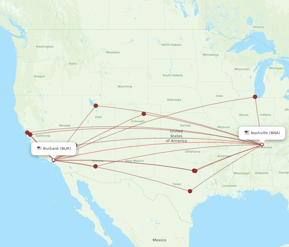 BUR-BNA flight routes