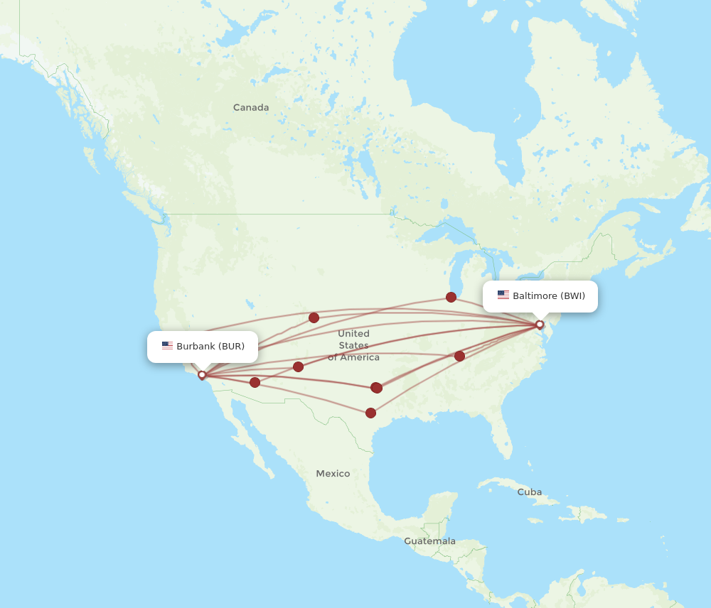 BUR to BWI flights and routes map