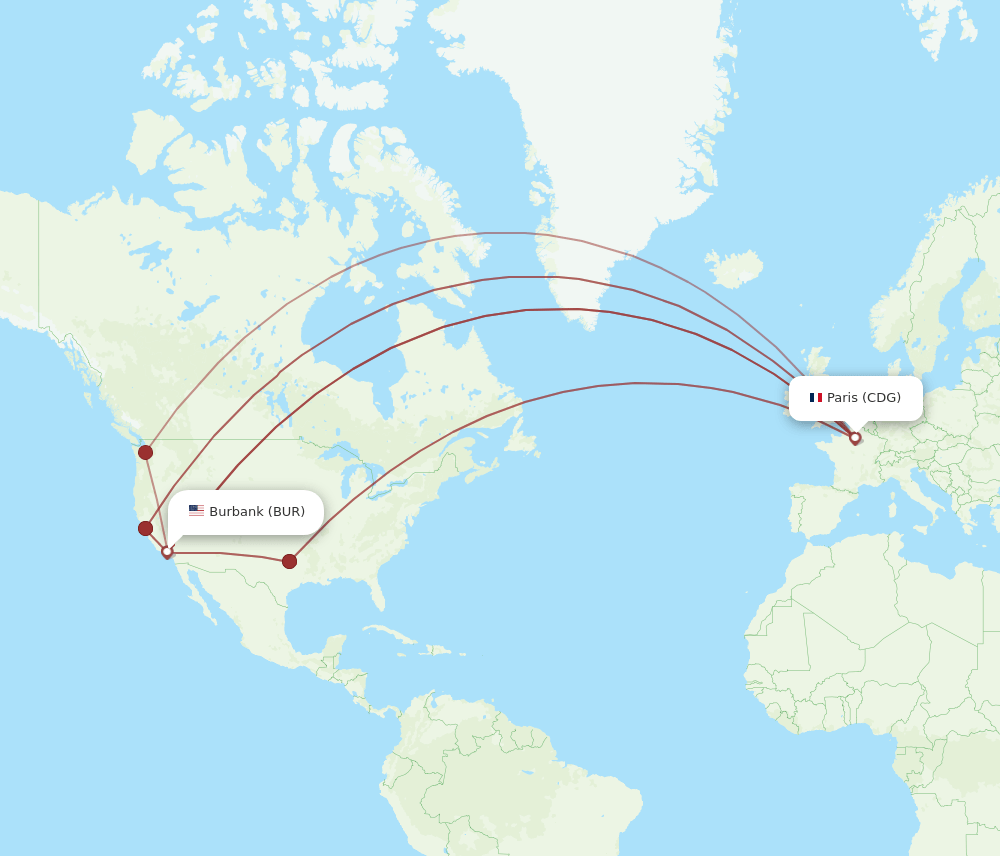 BUR-CDG flight routes