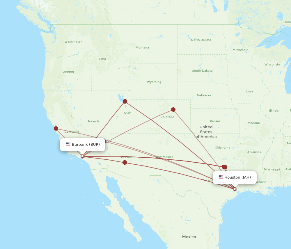 BUR-IAH flight routes