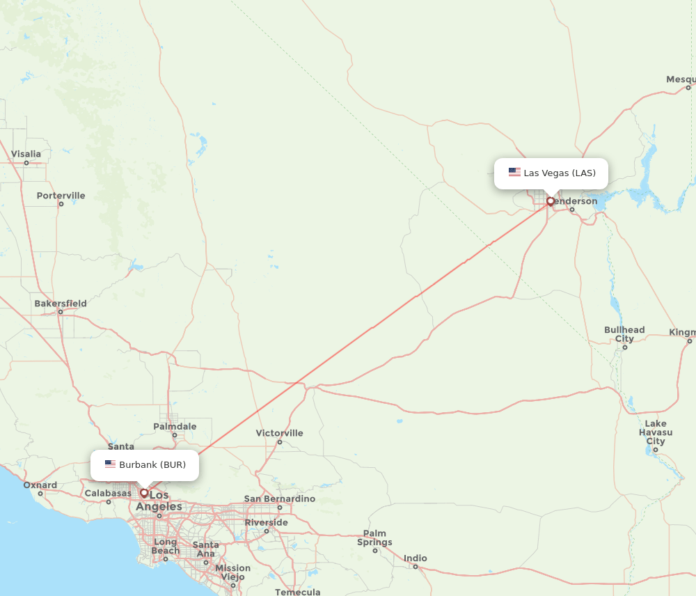 Burbank - Las Vegas route map and flight paths