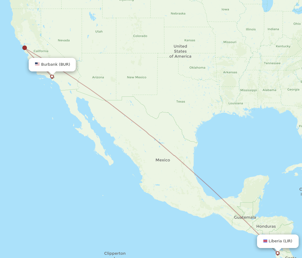 BUR to LIR flights and routes map